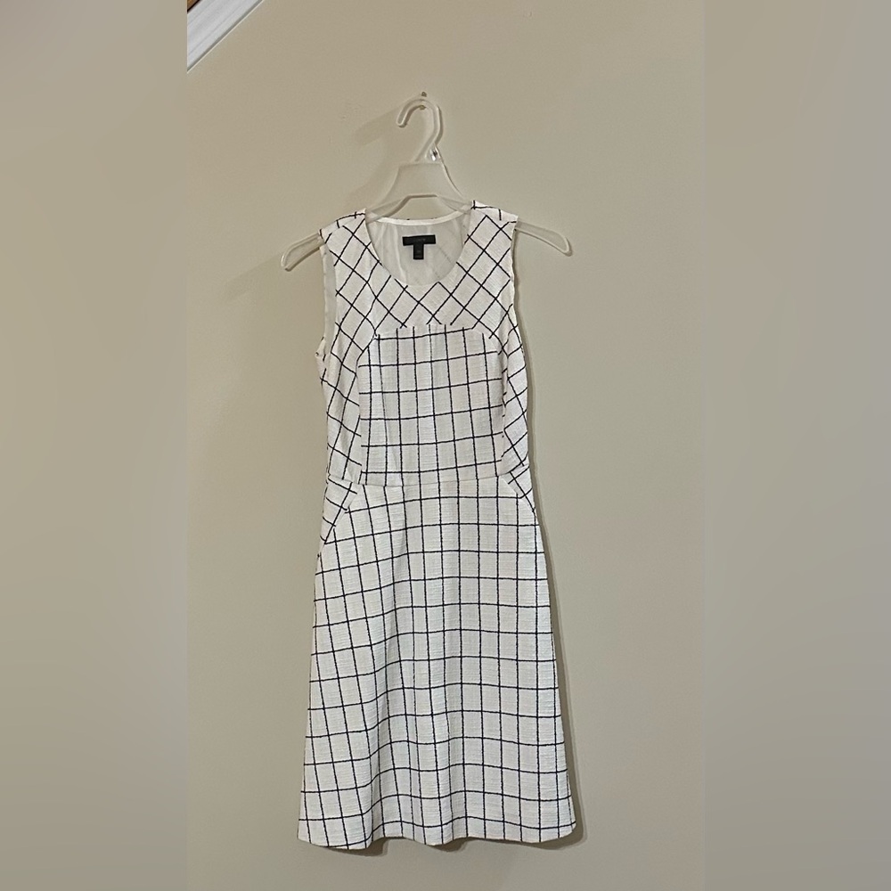 J. Crew White and Black Grid Midi Dress